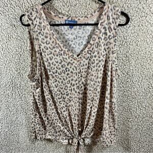 Democracy women linen top xl brown cheetah leopard print sleeveless knotted